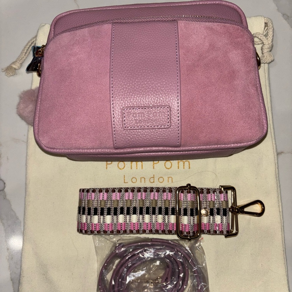 Pom Pom Pompom London pink suede Original Plus Crossbody Bag purse BCA 2025 NEW - Picture 6 of 7